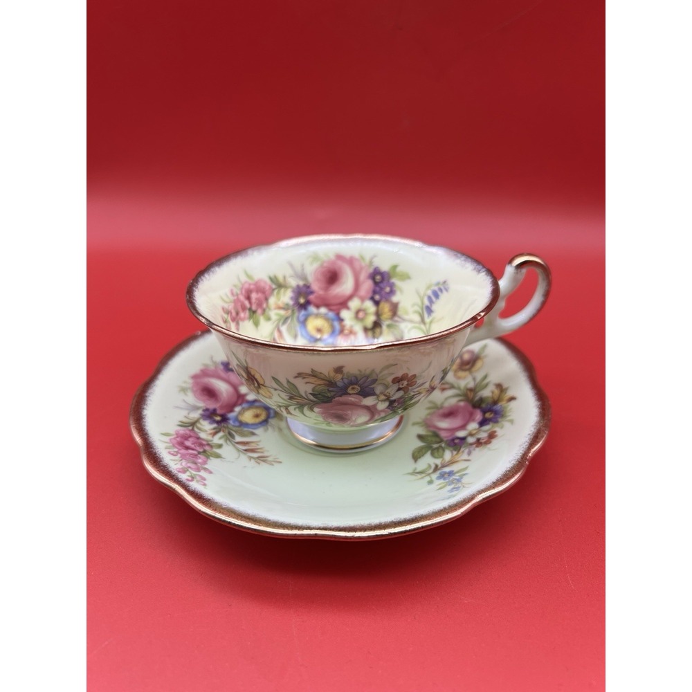 Vintage EB Foley Yellow Floral Wild Rose & Gold Tea Cup and Saucer- Read